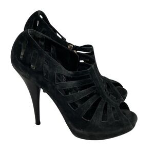 Fendi Black Suede Cage Peep Toe Platform Booties Heels Size 39 Made in Italy